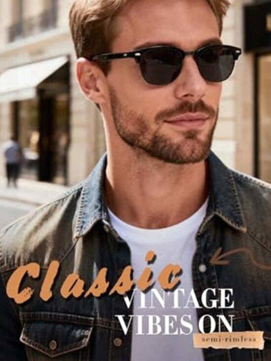 Unisex Polarized Semi Rimless Sunglasses Classic Retro Shades Half main image 3